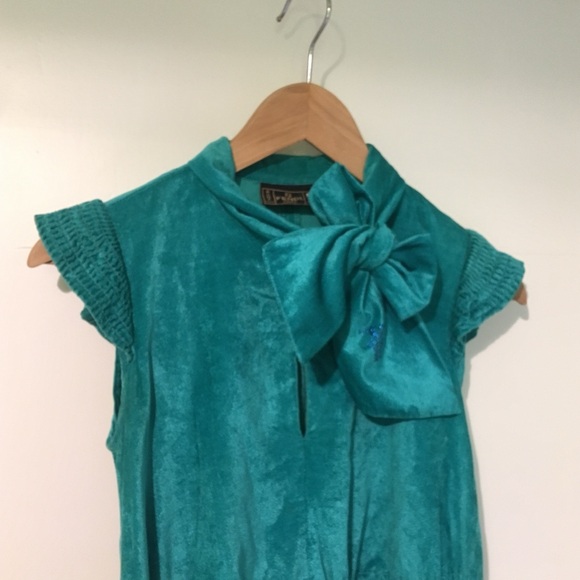 Rare Y2K Vintage Fendi Jeans Teal Midi cocktail Dress with Bow Accent - Picture 2 of 7